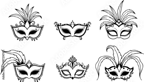 Elegant Venetian Masquerade Mask Silhouette  Set