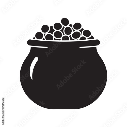 Black Pot Filled with Beans  Simple Kitchen Illustration