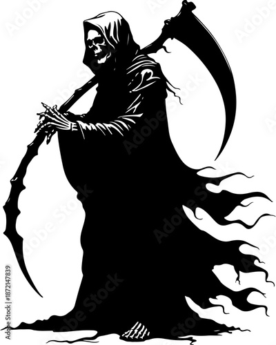 Grim Reaper Death Scythe Silhouette Vector Illustration