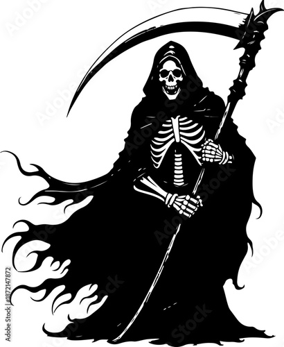 Grim Reaper Death Scythe Silhouette Vector Illustration