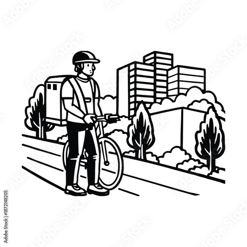 Delivery rider waiting roadside silhouette