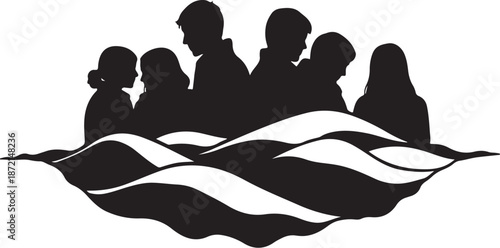 Family Silhouette on American Flag Background Illustration