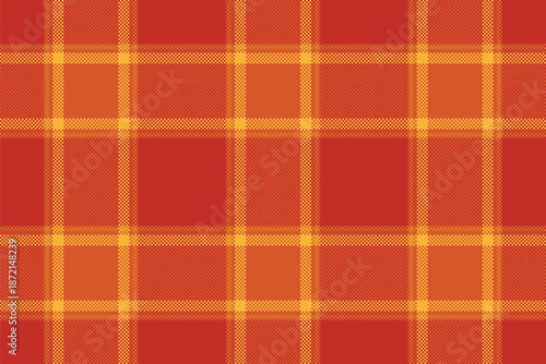 Perfection seamless plaid textile, customize fabric texture background. Folk check pattern tartan vector in orange and red colors.