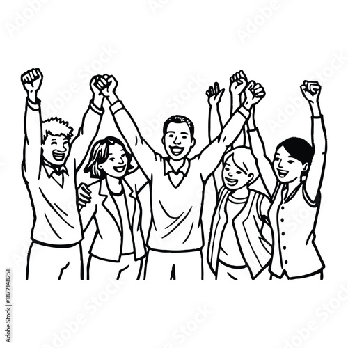 Team success celebration raised hands