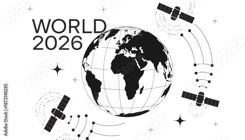 Futuristic satellites orbiting Earth in 2026 with global vision