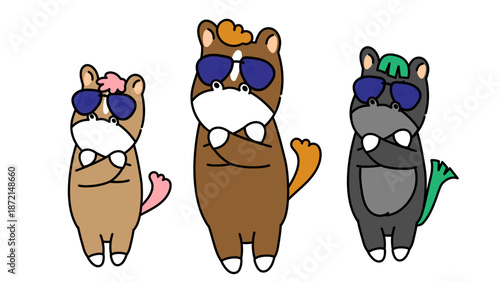 自信を持って堂々と立つ動物キャラクターのイラスト