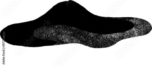 Black abstract shape with textural pattern on white background