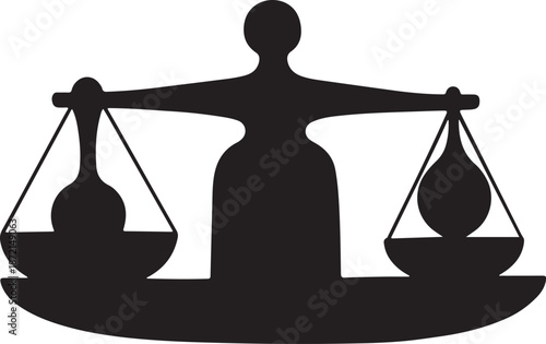 Justice scale with balanced weights and female figure