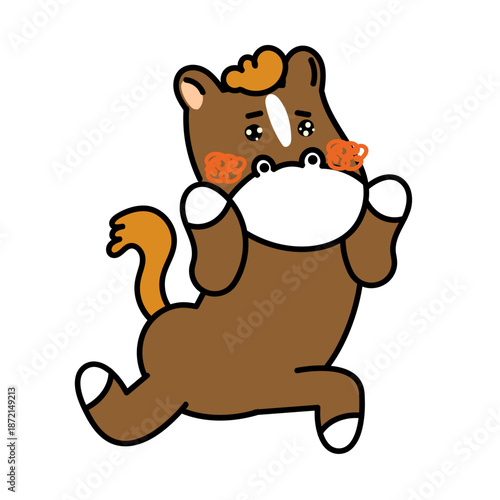 問題解決後に安心して照れる社会人の馬のイラスト