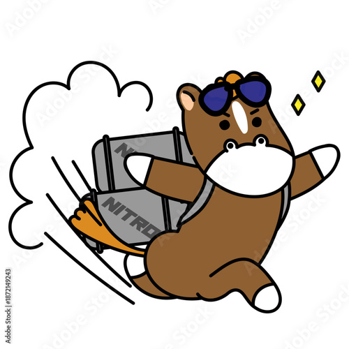 勢いよく行動して仕事を進める社会人の馬のイラスト