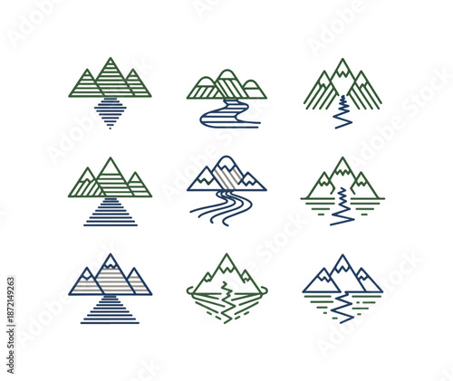 Mountain landscapes vector graphic set for design and illustration