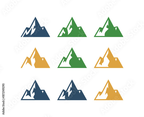 Mountain range icon set vector graphics of peaks and summits