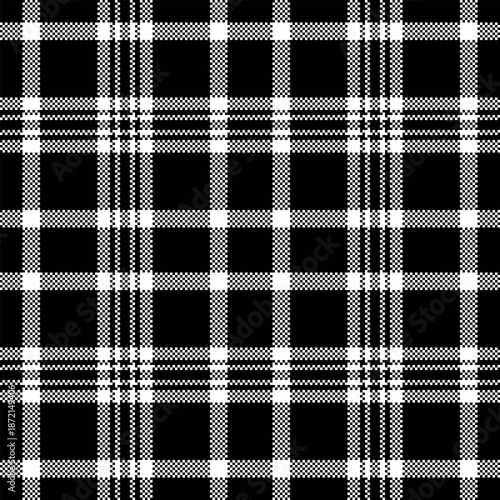Isolation seamless vector texture, jpg fabric plaid background. Handmade pattern check tartan textile in black and white colors.