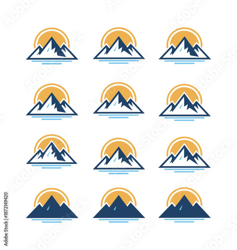 Mountain range sunrise illustration repeating pattern