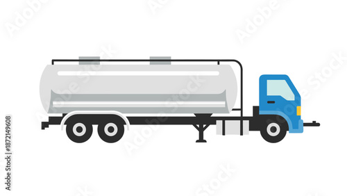 Blue semi-trailer tanker truck, a large commercial vehicle built for efficient bulk liquid transportation across long distances.