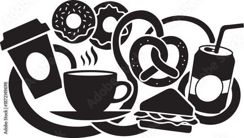 Food and drink illustration with coffee and snacks