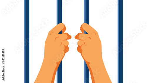 Two hands gripping bright blue prison bars, symbolizing incarceration, restriction, and the universal longing for liberation.