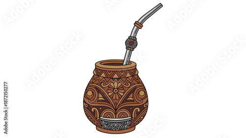 Yerba Mate Gourd Flat Vector Illustration Cultural Drink Mascot generative ai