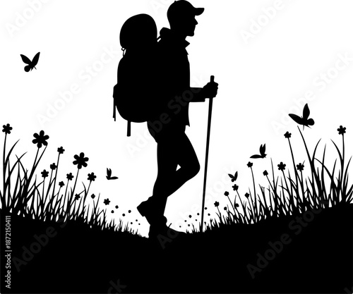 Adventurous Mountain Trekkers & Hiking Silhouette Journey