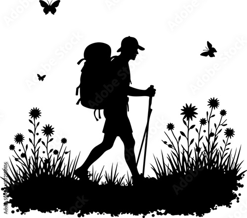 Adventurous Mountain Trekkers & Hiking Silhouette Journey