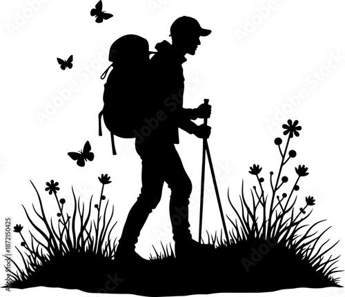 Adventurous Mountain Trekkers & Hiking Silhouette Journey