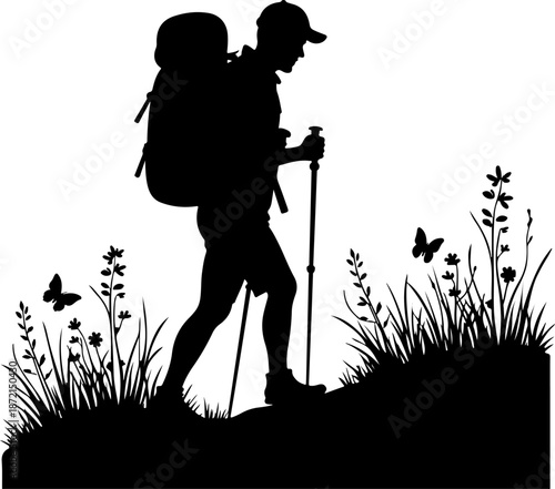 Adventurous Mountain Trekkers & Hiking Silhouette Journey