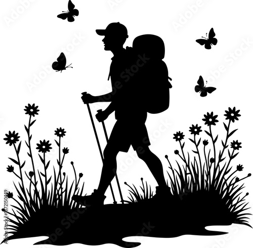 Adventurous Mountain Trekkers & Hiking Silhouette Journey