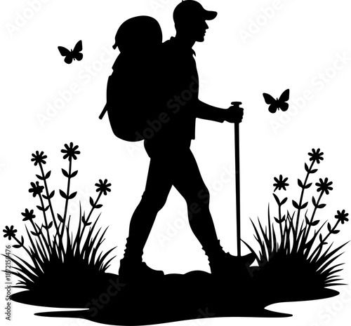 Adventurous Mountain Trekkers & Hiking Silhouette Journey