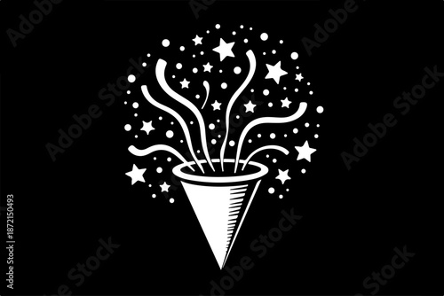 Festive Party Popper Explosion with Sparkling Stars Illustration