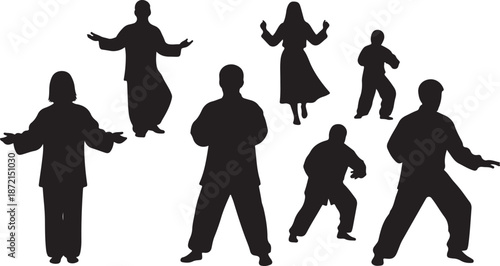 Tai Chi Silhouette Group Fitness Class Illustration