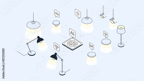 Isometric AIPowered Smart Lighting System Concept.