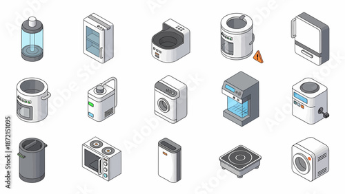 Isometric Home Appliances Essential Household Equipment Collection.