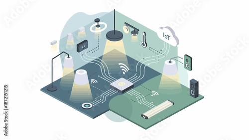 Isometric Smart Home Automation System Illustration.