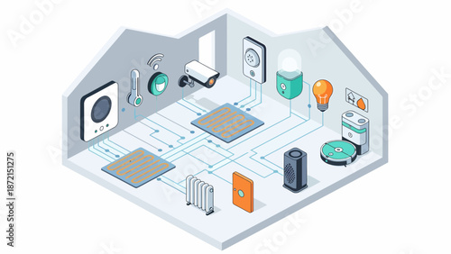 Isometric Smart Home Automation System with Connected Devices 8.