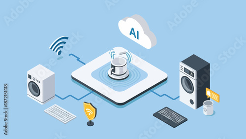 Isometric Smart Home System with AI Integration and Device Connectivity.