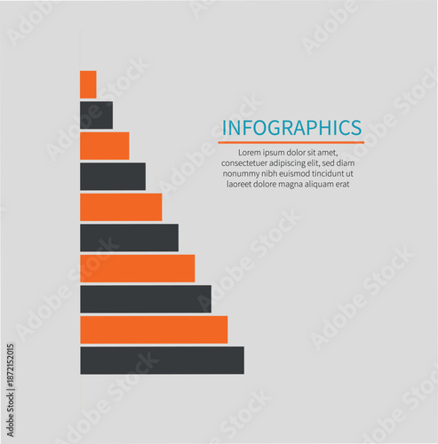 Horizontal bar chart infographic with layered bars and text placeholders for analytical data presentation.