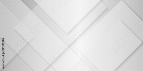 Abstract geometric line pattern of overlapping light gray shapes on a white background,  white and grey glossy squares abstract tech banner design, empty blank white sheets of paper.