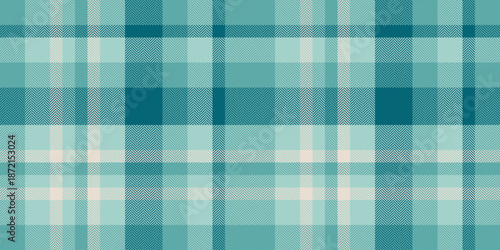 Product textile vector fabric, tough seamless pattern background. Marriage check tartan plaid texture in light and teal colors.