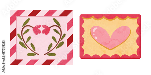 Valentine gift box with hearts, Valentine's Day Stamp