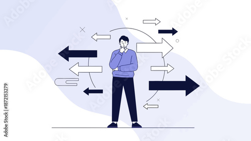 Man Thinking Decision Making Arrows Crossroads Concept