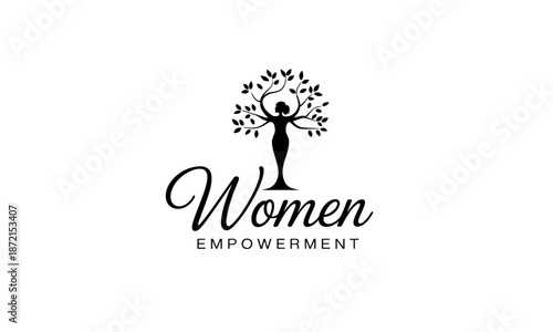 Black and white with a tree and a woman symbolizing women empowerment