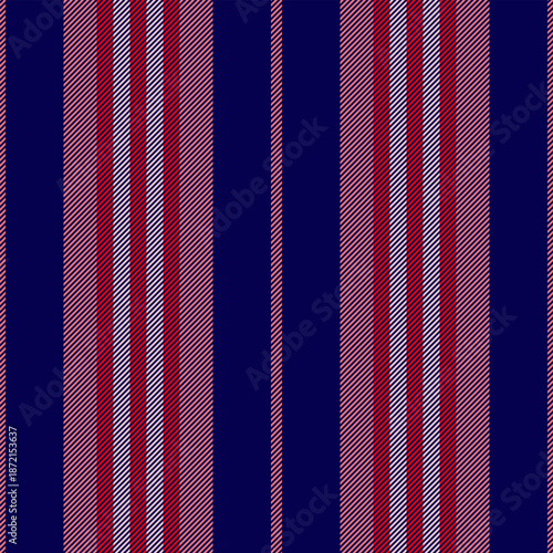 Crack texture fabric vector, choose lines pattern textile. Pest seamless vertical stripe background in indigo and red colors.