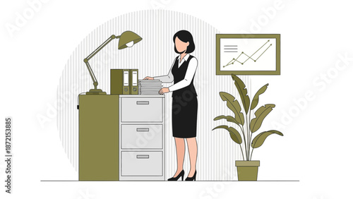 Businesswoman Organizing Files in Office, Workplace Organization, Business Lifestyle