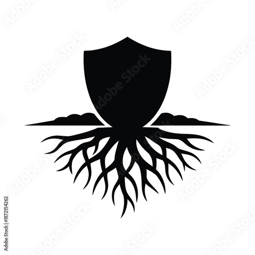 Shield with Roots Symbol for Deep Protection Concept