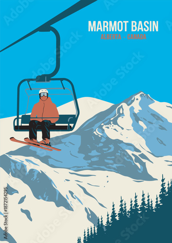 Marmot Basin Ski Resort Alberta Canada Vintage Travel Poster