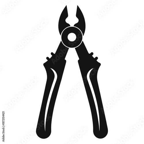 Pliers with ergonomic handles appear in simple black silhouette on an isolated white backdrop