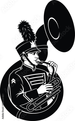 Marching Band Musician Playing Tuba