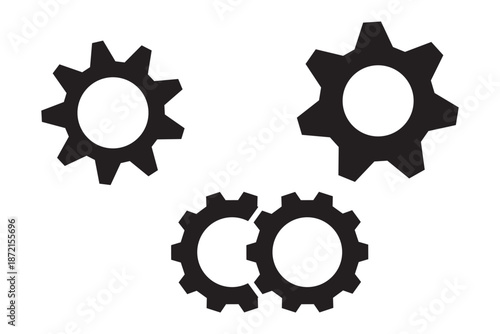 gear symbol, settings icon. Metal gears and cogs vector. Gear icon flat design. Mechanism wheels logo. Cogwheel concept template. Configuration, gear icon on transparent background. EPS 10.