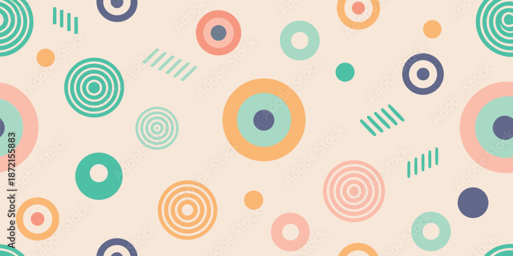 Fototapeta premium Abstract Geometric Pattern with Retro Circles and Minimalist Shapes