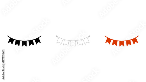 Versatile bunting flags icon set solid, line, and colourful party celebration decoration graphics
